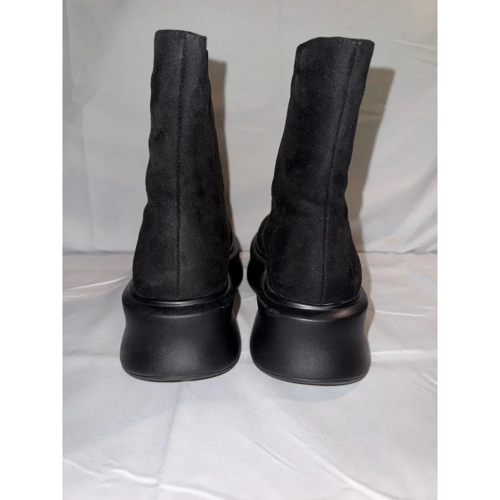 Coutgo Womens Black Faux Suede Front Zip Platform Ankle Boots Size 8.5